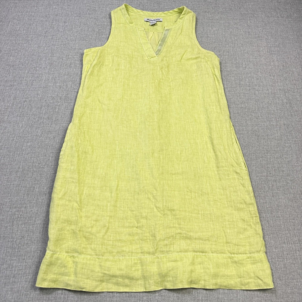 Tommy Bahama Linen Dress Womens XXS Yellow Shift V-Neck Lined Strappy Sleeveless